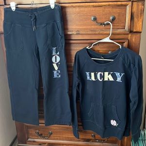 Navy Lucky jeans sweatshirt/sweatpants set